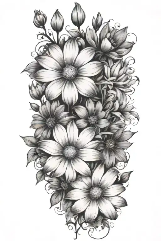 daisys cosmos flowers no background black tattoo design idea