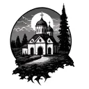 Orthodox tattoo with a picture of a boyfriend's monastery tattoo design idea