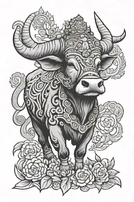 Cambodian ox tattoo design idea
