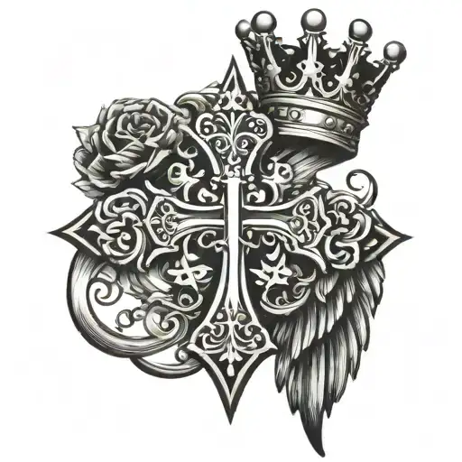 cross with crown and wings  tattoo design idea