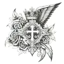 cross with crown and wings  tattoo design idea