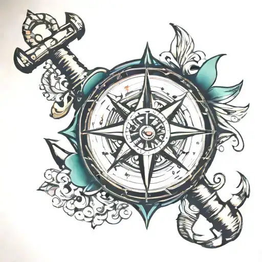 anchor surrounded with Compass and Wind Compass   tattoo design idea