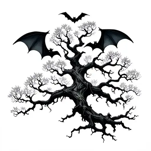 poison tree with bats tattoo design idea
