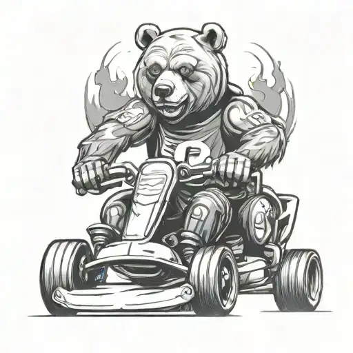 cool bear racing a go-kart tattoo design idea