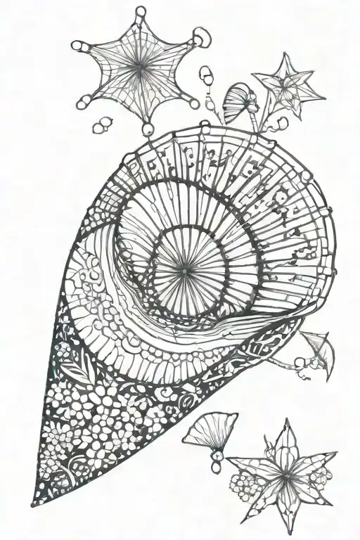 sea shell with beach scene in shell with baby breath flowers November birth month flower September birth month flower   tattoo design idea