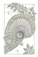 sea shell with beach scene in shell with baby breath flowers November birth month flower September birth month flower   tattoo design idea