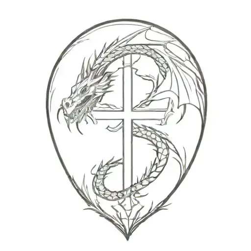 cross with  dragon wrapping tattoo design idea
