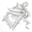the tip of a pagoda perspective  exiting the single omamori japanese blank paper charm tattoo design idea