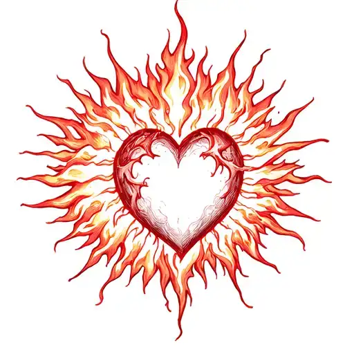 fiery sun flames heart tattoo design idea