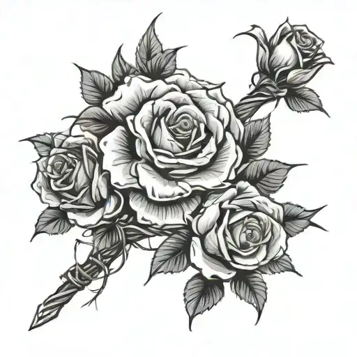 barbed wire with roses tattoo design idea