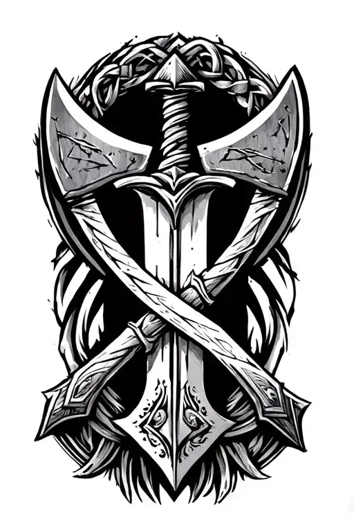 Vikings Valhalla knot sword ax tattoo design idea