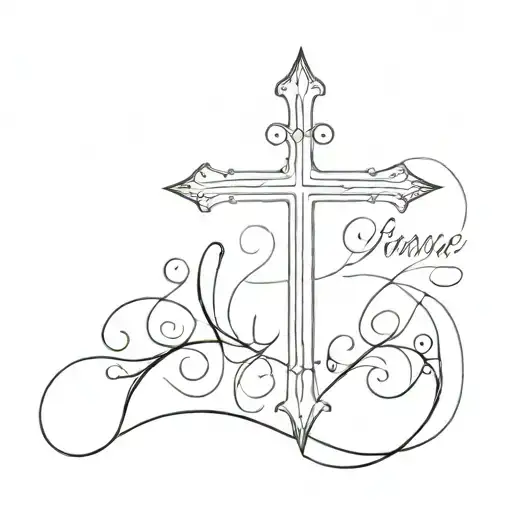 Cross with the verse roman's 8:18 in cursive in the cross  tattoo design idea