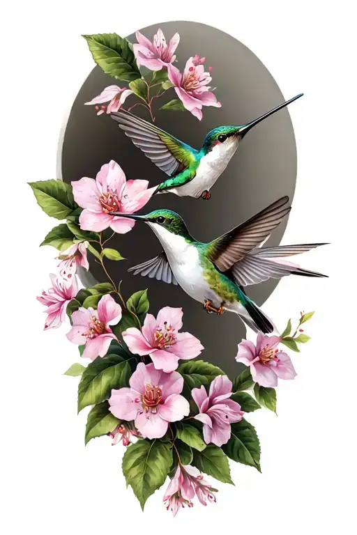 hummingbird and dogwood flowers tattoo design idea