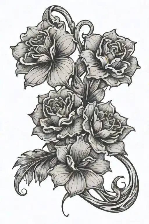 three flowers tied together by string curving slowly left  tattoo design idea