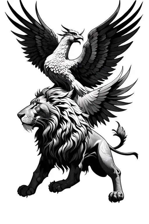 lion and phoenix rising from the ashes tattoo design idea