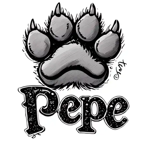 Lettering pepe with dog paw tattoo design idea