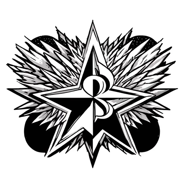 pole star with outline, longer north, east, south, west, with a hidden D in it tattoo design idea