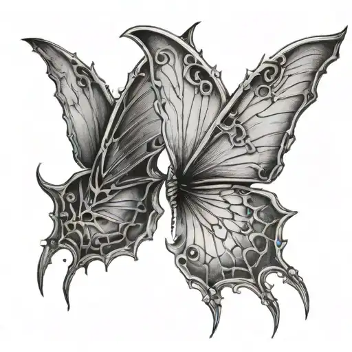 half butterfly and half bat wings tattoo design idea