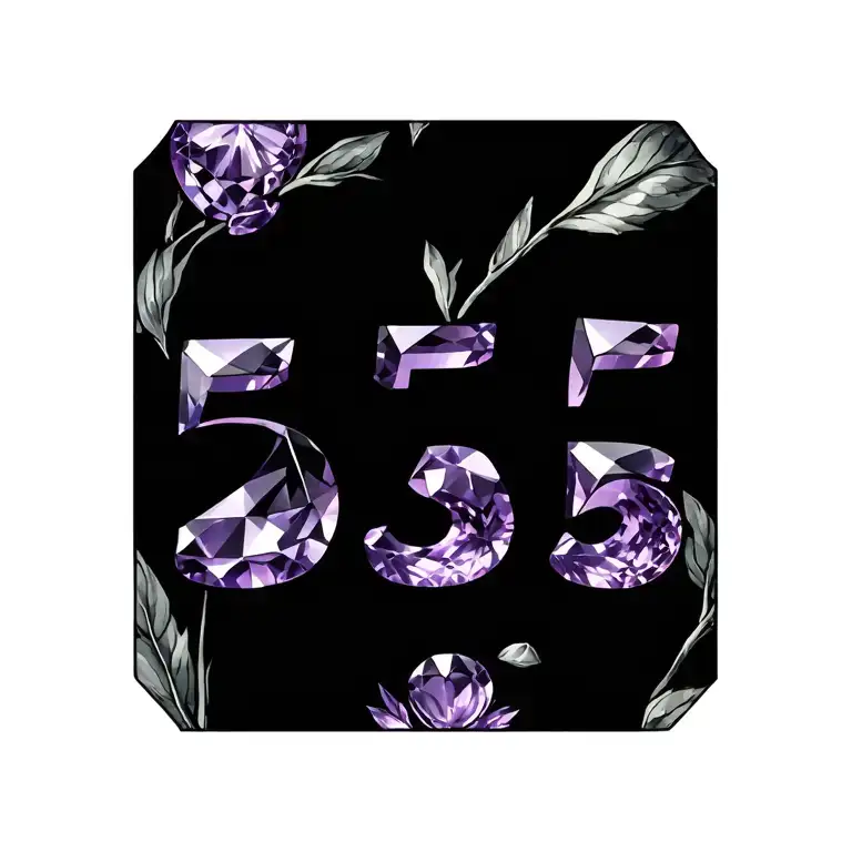 the numbers 555 in the flour and style of the birthstone Amethyst tattoo design idea