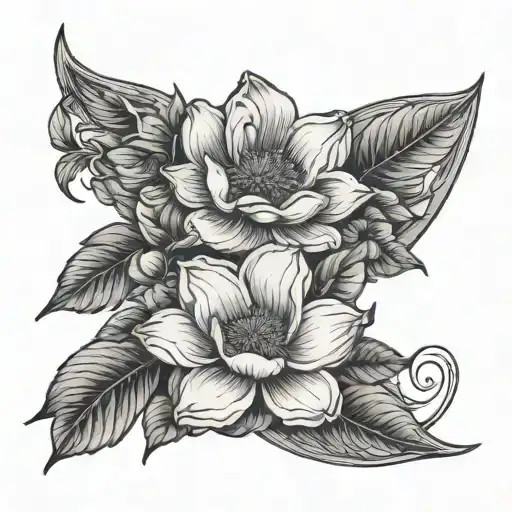 Magnolia Flower, Wild Sunflower, Bluebonnet Flower, Flowering Dogwood Flower, and Camellia arm sleeve stretched tattoo design idea