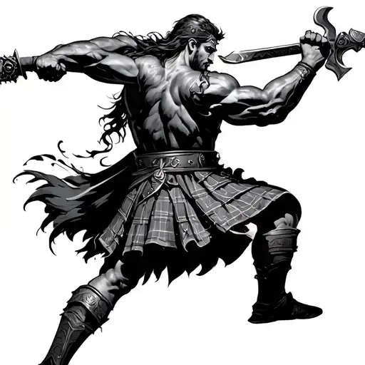 scottish warrior fighting germanic warrior tattoo design idea