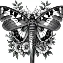 pretty moth In dagger with flower boarder making a V shape at the top tattoo design idea