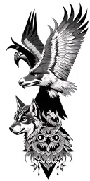 Anubis, wolf, eagle, owl tattoo design idea