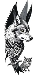 Anubis, wolf, eagle, owl tattoo design idea