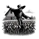 scare crow in a cornfield in front of a barn tattoo design idea