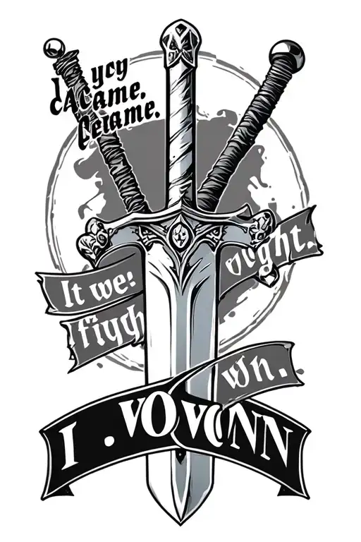 "It came.  We fought.  I WON." battle worn sword vertical piercing cancer tattoo design idea