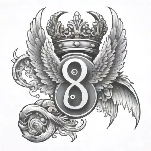 number 8 tattoo with a crown and wings spread tattoo design idea