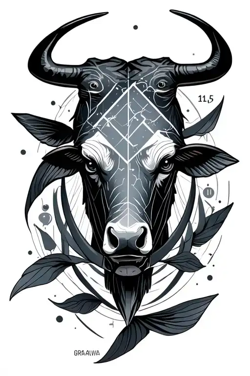 "Neo Ava" constellation of fish as well as sign of the bull, GPS coordinates of Guilherand Granges, geometric style and fine tattoo design idea