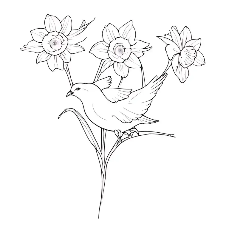 Narcissus flowers with 3 doves  tattoo design idea