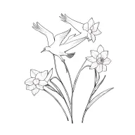 Narcissus flowers with 3 doves  tattoo design idea