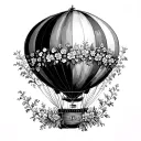 hot air balloon with forget me not flowers tattoo design idea