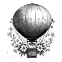 hot air balloon with forget me not flowers tattoo design idea