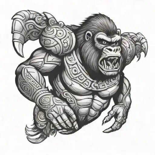 silverback gorilla aztec warrior roaring tattoo design idea