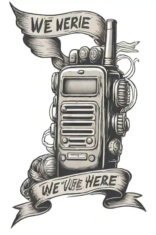  walkie talkie with banner across it that says "We were here" tattoo design idea