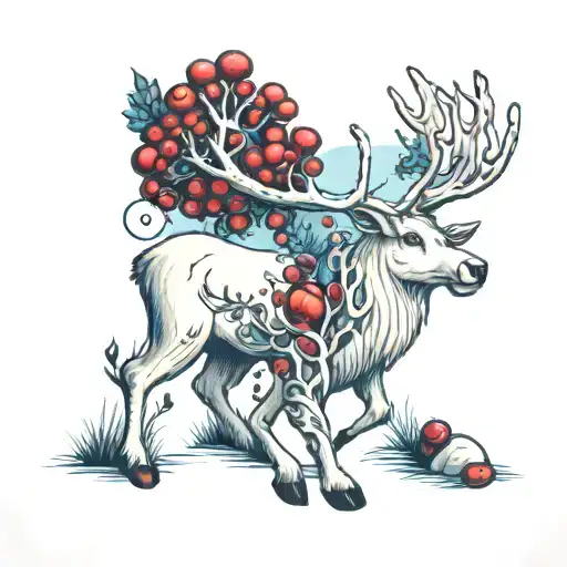 albino reindeer mountain river cranberries tattoo design idea