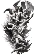 heaven vs hell theme with angels and demons fighting tattoo design idea