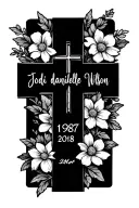 cross with flowers with Jodi danielle Wilson written with the date 1987-2018 tattoo design idea