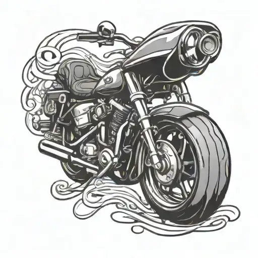 treble clef intertwined in a sports motorcycle, symbol of alcohol such as red wine and a burning cigarette tattoo design idea