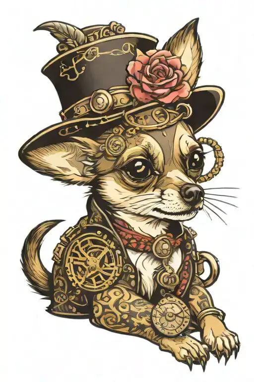 steam punk chihuahua playing tattoo design idea