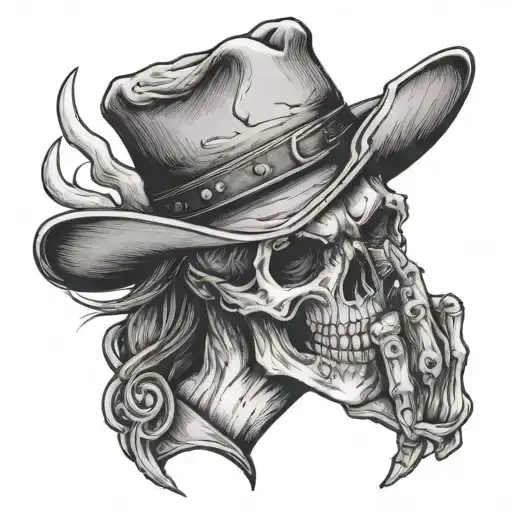 cowboy scull middle finger finger gung tattoo design idea