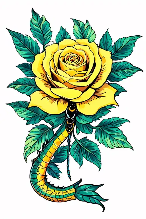 dragon fly yellow rose tattoo design idea