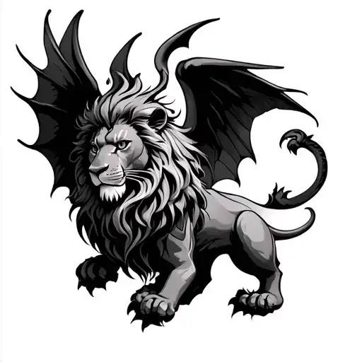 lion and dragon with wings tattoo design idea