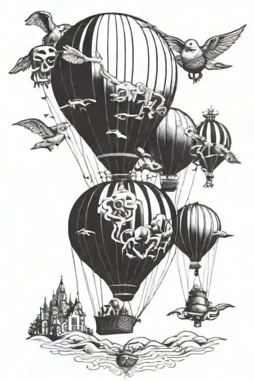 creatures and hot air balloon tattoo design idea