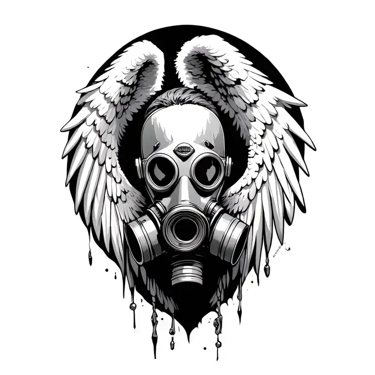 descending angel with wwII gas mask tattoo design idea