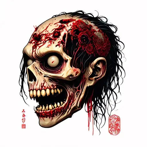 zombie namakubi severed head tattoo design idea