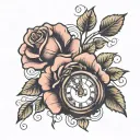 rose with clock tattoo design idea